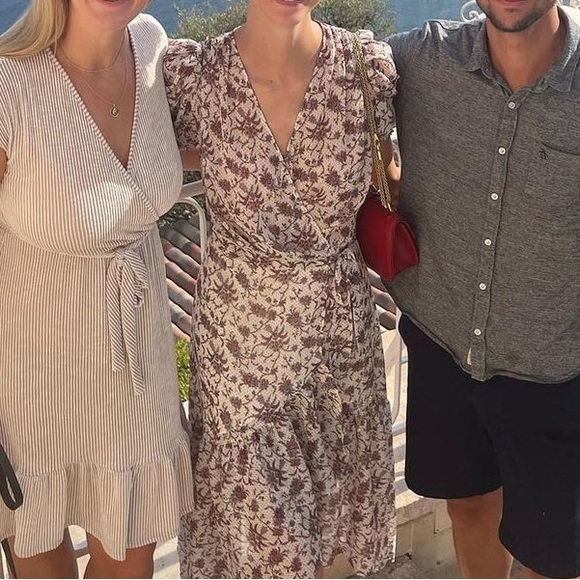 Morgan de Toi Floral Metallic Midi Wrap Dress with Tie and Ruffles; French Brand - Picture 2 of 9